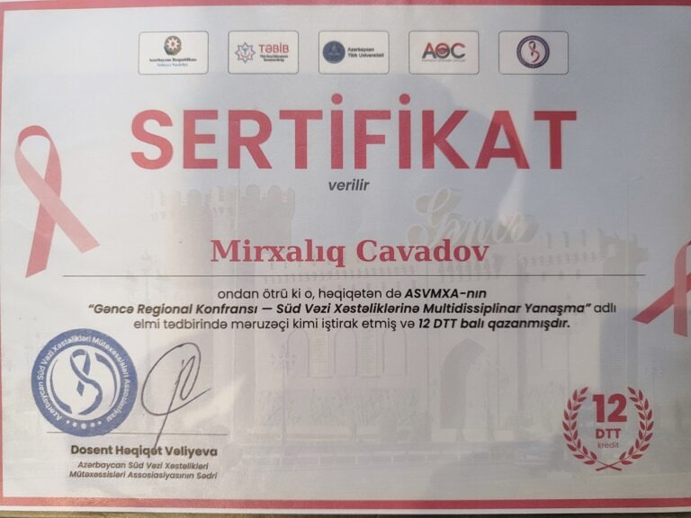 ASVXMA Gəncə Regional Konfransı sertifikatı