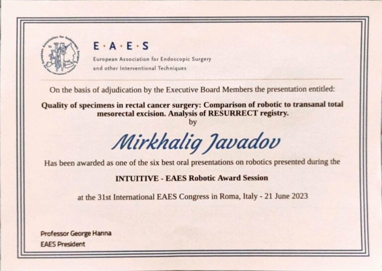 EAES sertifikatı — 31-ci Beynəlxalq EAES Konqresi, Roma, 2023